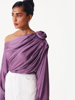 Western Era - One Shoulder Asymmetrical Top With 3D Fabric Flower