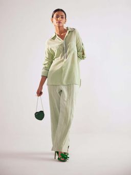 Western Era - Green Multi Lace Straight Fit Cotton Trouser