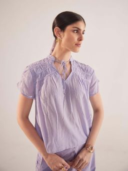 Western Era - Purple Front Knot Crop Top With Shoulder Ruching