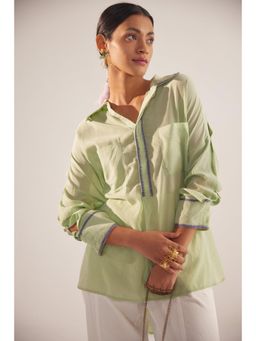 Western Era - Green Collar Embroidered Oversized Shirt