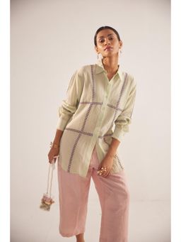 Western Era - Green Line Embroidered Oversized Shirt