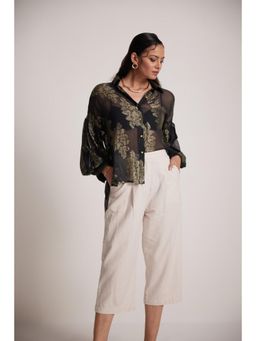 Western Era - Gold Black Party Wear Shirt With Balloon Sleeves And Golden Buttons