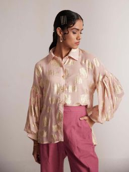 Western Era - Pink Party Wear Shirt With Balloon Sleeves And Golden Buttons