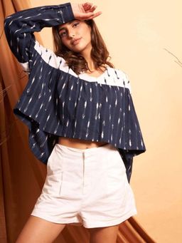 Western Era - Patch Embroidered Pleated Crop Top