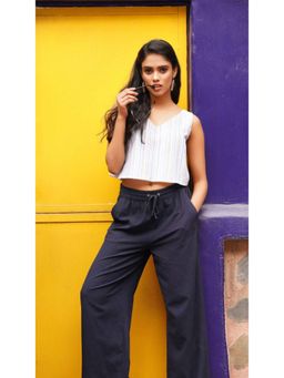 Western Era - V Neck Blue Yarn Dyed Casual Top