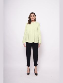 Western Era - Office Wear Pin Tuck Linen Green Shirt