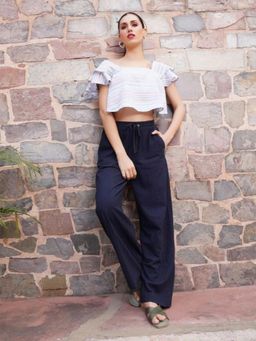 Western Era - Square Neck Blue Yarn Dyed Crop Top