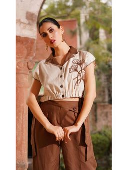 Western Era - Dori Embroidered Beige Linen Top