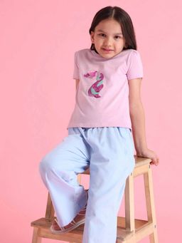 U.S. POLO ASSN. - Girls Pink Cotton Embellished Half Sleeves Crew Neck T-Shirt