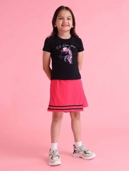 U.S. POLO ASSN. - Girls Black Cotton Embellished Half Sleeves Crew Neck T-Shirt