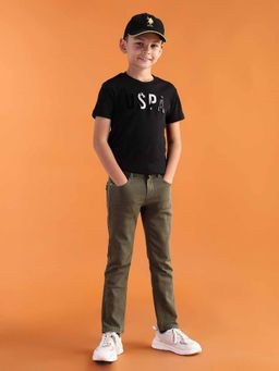 U.S. POLO ASSN. - Boys Green Cotton Solid Jeans