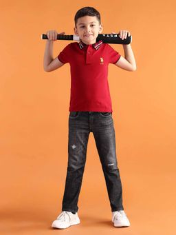 U.S. POLO ASSN. - Boys Grey Cotton Solid Jeans