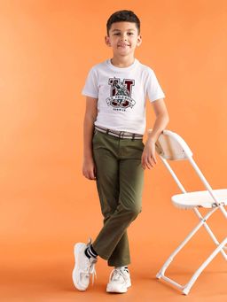 U.S. POLO ASSN. - Boys Olive Cotton Solid Casual Trouser