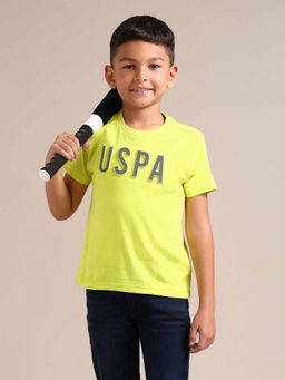 U.S. POLO ASSN. - Boys Green Cotton Solid Half Sleeves Crew Neck T-Shirt
