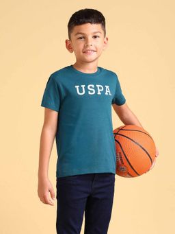 U.S. POLO ASSN. - Boys Teal Cotton Solid Half Sleeves Crew Neck T-Shirt