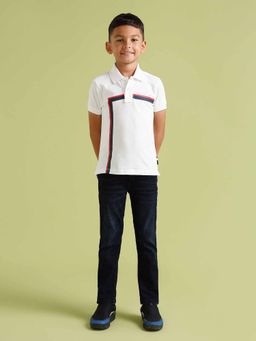 U.S. POLO ASSN. - Boys White Cotton Stripes Half Sleeves Collar Neck Polo T-Shirt