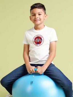 U.S. POLO ASSN. - Boys Off White Cotton Graphic Half Sleeves Crew Neck T-Shirt
