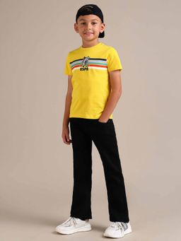 U.S. POLO ASSN. - Boys Yellow Cotton Stripes Half Sleeves Crew Neck T-Shirt