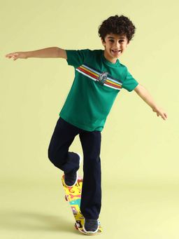 U.S. POLO ASSN. - Boys Green Cotton Stripes Half Sleeves Crew Neck T-Shirt