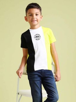 U.S. POLO ASSN. - Boys Green Cotton Colorblock Half Sleeves Crew Neck T-Shirt