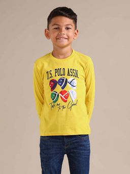 U.S. POLO ASSN. - Boys Yellow Cotton Graphic Full Sleeves Crew Neck T-Shirt