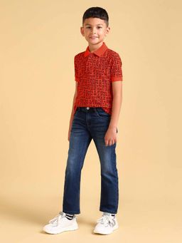 U.S. POLO ASSN. - Boys Red Cotton Typography Half Sleeves Collar Neck Polo T-Shirt