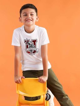 U.S. POLO ASSN. - Boys White Cotton Graphic Half Sleeves Crew Neck T-Shirt