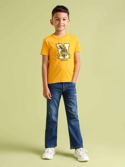 U.S. POLO ASSN. - Boys Yellow Cotton Graphic Half Sleeves Crew Neck T-Shirt