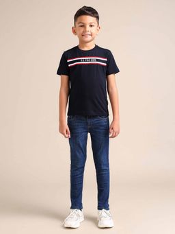 U.S. POLO ASSN. - Boys Navy Blue Cotton Graphic Half Sleeves Crew Neck T-Shirt