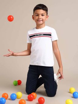 U.S. POLO ASSN. - Boys White Cotton Graphic Half Sleeves Crew Neck T-Shirt