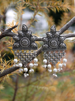 Adwitiya - Women Silver-Plated Contemporary Drop Earrings