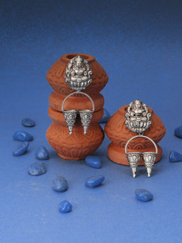 Adwitiya - Women Silver-Plated Temple Drop Earrings