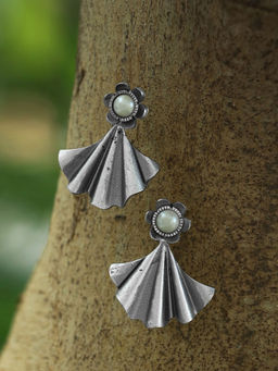 Adwitiya - Women Silver-Plated Oxidized Leaf Shape Classic Earrings