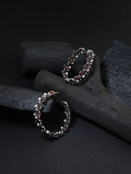 Adwitiya - Women Silver-Plated Stone-Studded Hoop Earrings