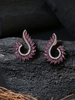 Adwitiya - Rhodium Plated Handcrafted CZ Pink Stone Earrings