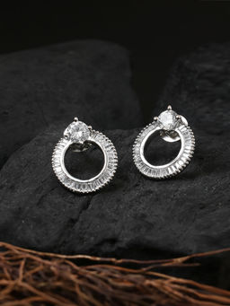 Adwitiya - Women Silver-Toned Rhodium-Plated Handcrafted CZ Stone Studs Earrings