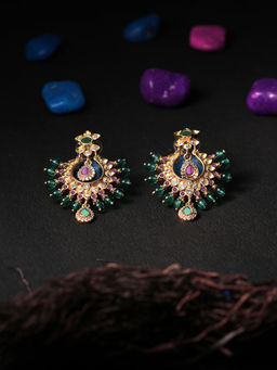 Adwitiya - 24 CT Gold Plated Women Red and Green Chandbalis Earrings
