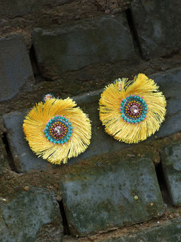Adwitiya - Women Yellow Stone-Studded Beads Circular Earrings
