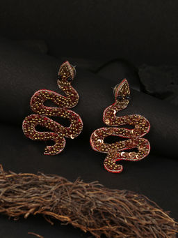 Adwitiya - Women Brown Snake Shapped Drop Earrings