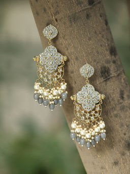 Adwitiya - Gold Plated Women Grey Drop Earrings