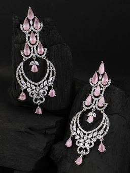 Adwitiya - Women Rhodium-Plated CZ Stone Drop Shaped Earrings