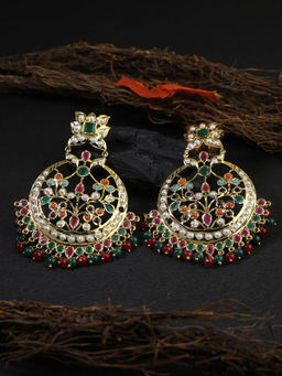 Adwitiya - 24CT Gold-Plated Multi Stone Chandbalis Earrings