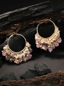 Adwitiya - Women Gold-Plated Light Pink Hoop Earrings