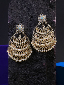 Adwitiya - Gold-Plated Stone-Studed Pearl-Tessel Drop Earrings