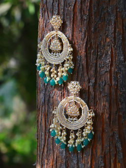 Adwitiya - Gold-Plated Stone-Studed Pearl-Beaded Drop Earrings