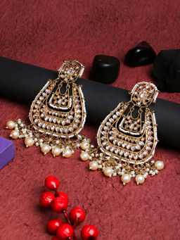 Adwitiya - Gold-Plated Stone-Studed Pearl-Tessel Drop Earrings