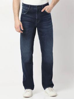 Spykar - Mens Navy Blue Comfort Fit Mid Rise Cotton Jeans