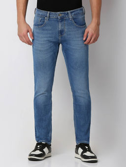 Spykar - Mens Blue Kano Slim Fit Mid Rise Cotton Jeans