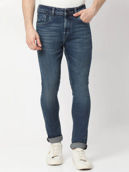 Spykar - Mens Dark Blue Slim Fit Mid Rise Cotton Jeans
