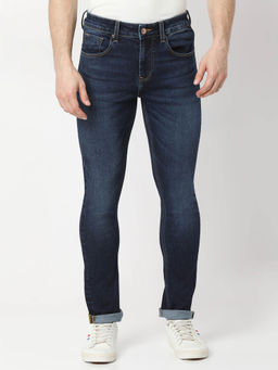 Spykar - Mens Navy Blue Slim Fit Mid Rise Cotton Jeans